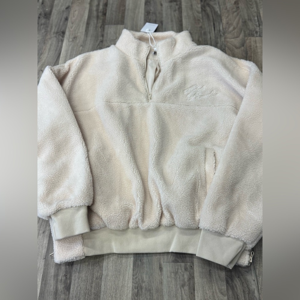 NWT Club Paradise Sherpa Fleece Pullover‎ Zip Cream Embroidered Sweatshirt 2XL